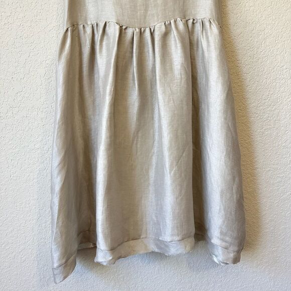 SHOSH Linen Blend Mini Dress Beige A-Line Sleeveless Babydoll Flowy - Picture 5 of 11